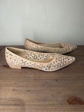 Aldo Neutral Beige Laser-Cut Pointed Toe Flats
